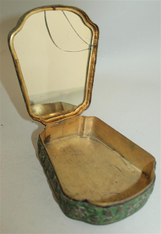 A Chinese enamel on copper and ivory mounted three piece dressing table set,